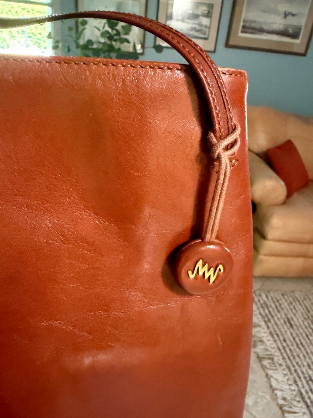Fabulous Vintage Monsac Leather Shoulder Tote — Cognac Brown, Italian Leather - Picture 6 of 10